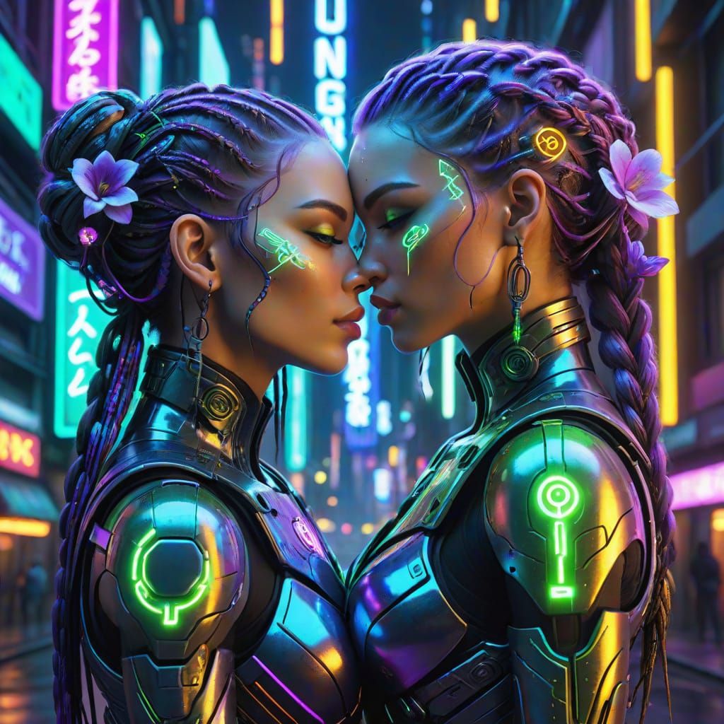Cyberpunk Love Amidst City and Nature