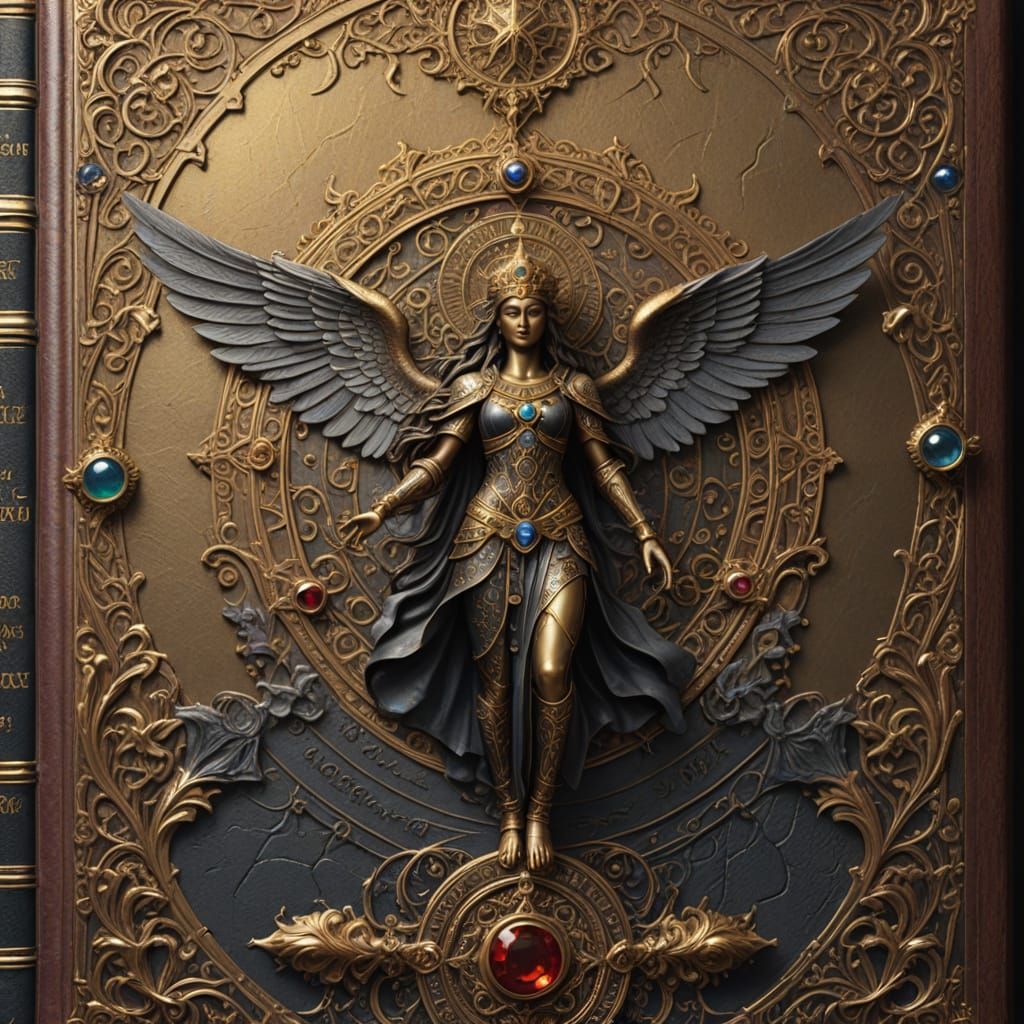 Ancient Goddess Seraphina Illuminated Book Cover in Luxury G...