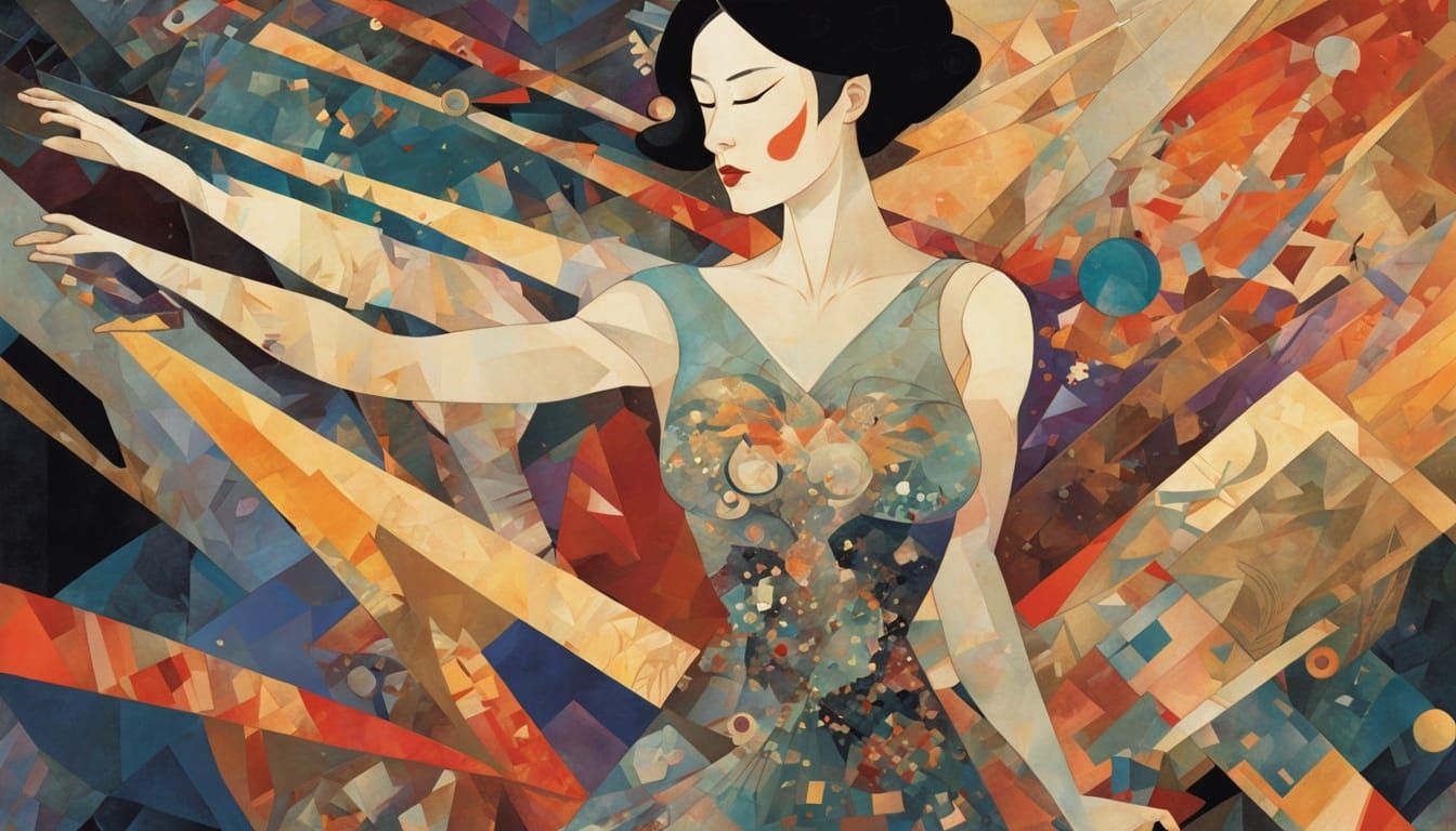 Abstract Art in Chiaroscuro with Strong Muscular Woman