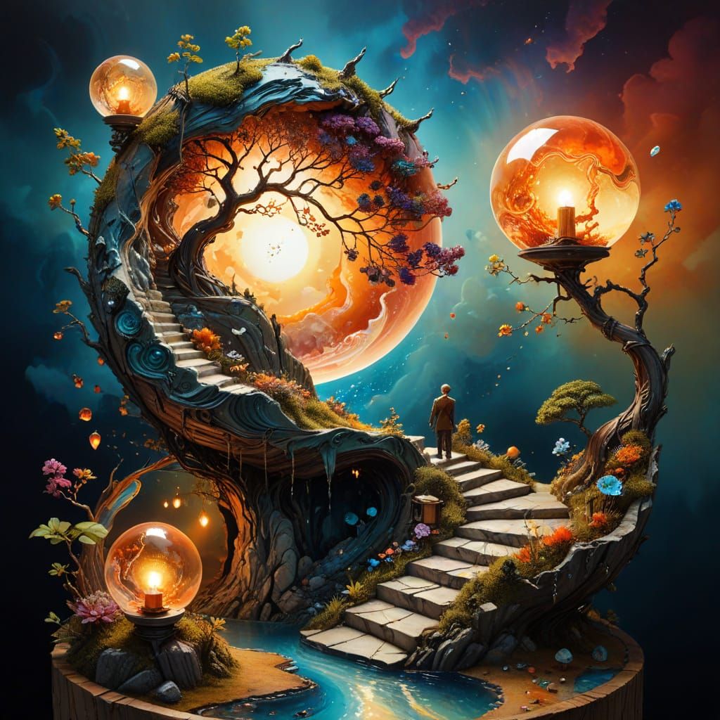 Surreal Geode Garden with Yin Yang Sun Moon