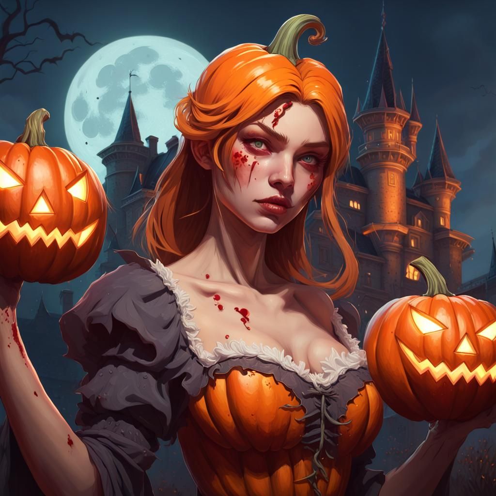 Creepy Pumpkin Princess Portrait for Halloween
