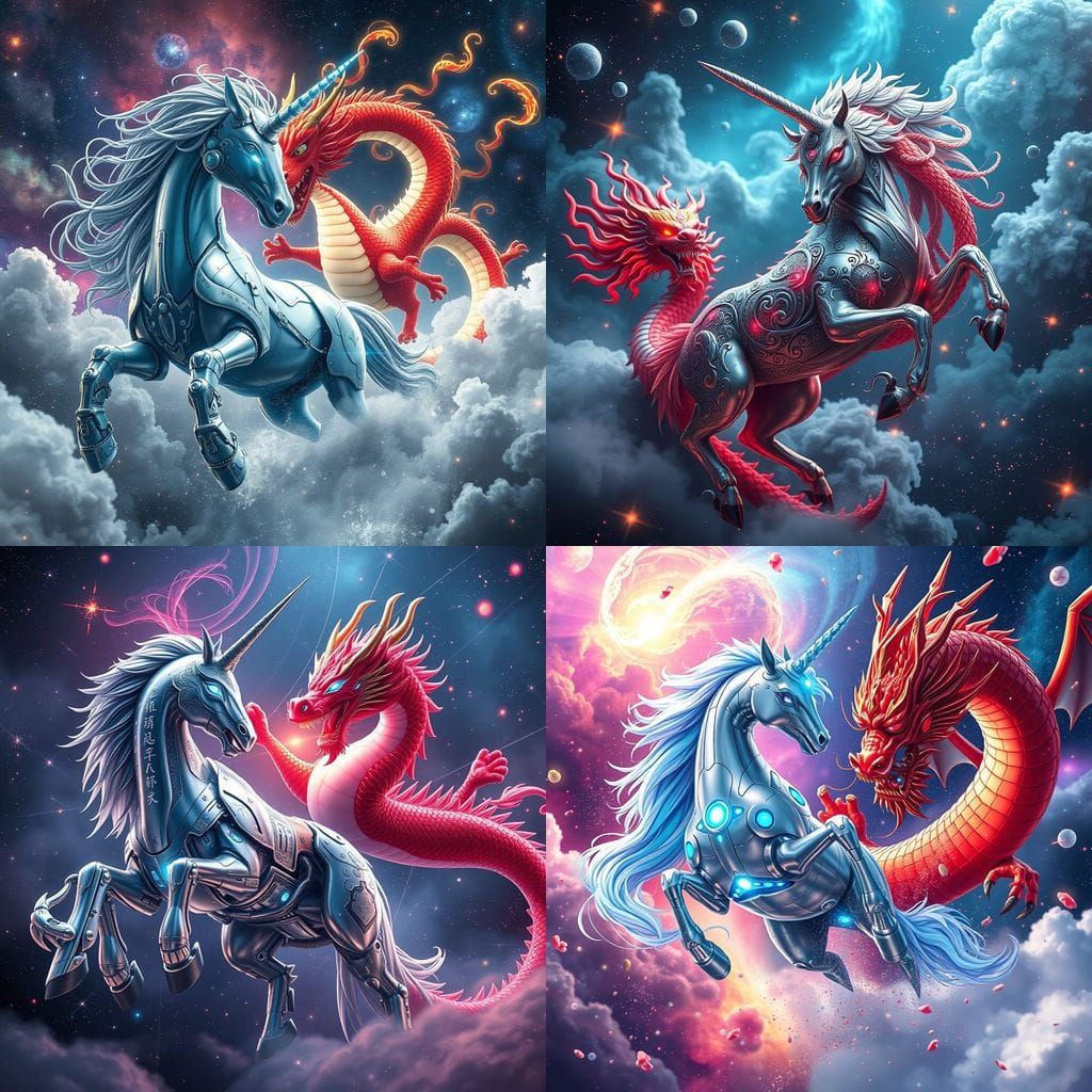 Cosmic Battle between Mechanical Unicorn and Classical Chine...