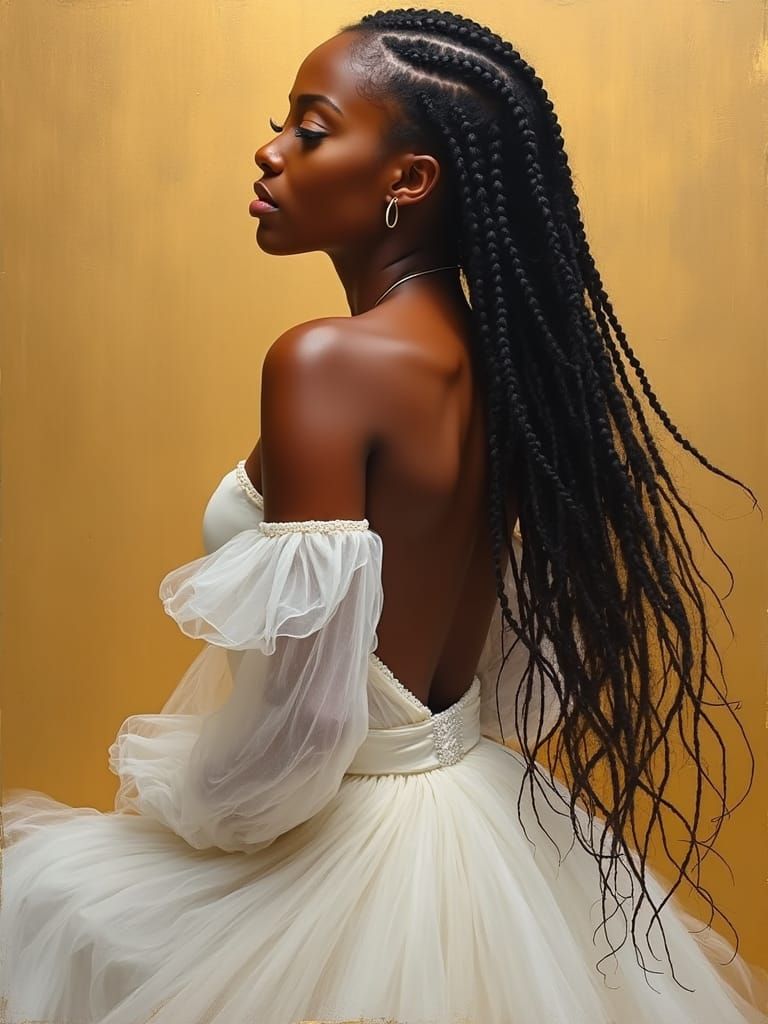 Elegant Woman with Braids in Romantic Realism Style