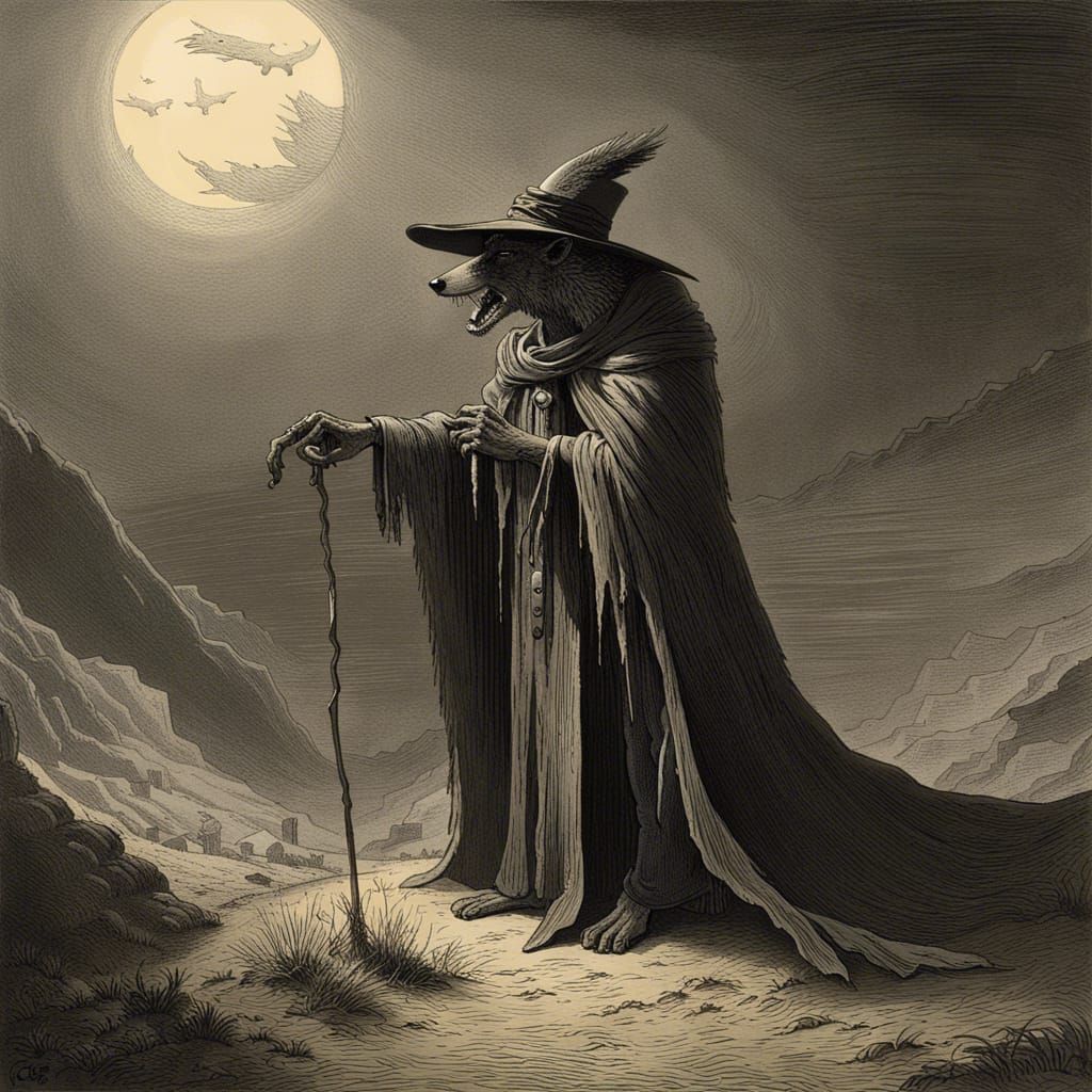 Coyote Undertaker in Dark Gothic Horror Style