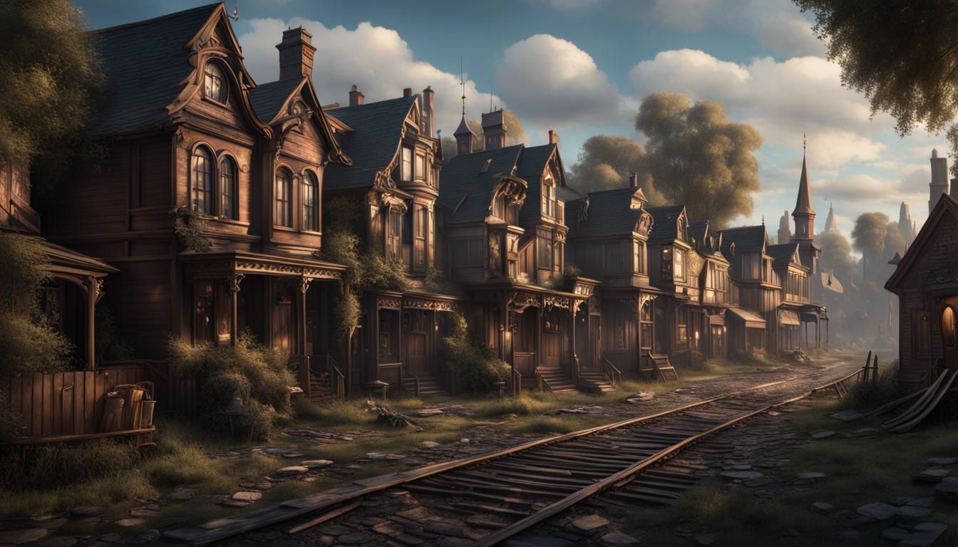 Victorian Village Backdrop in Detailed Matte Painting