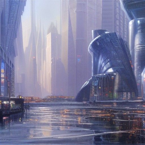 Futuristic Cityscape as Oil Painting