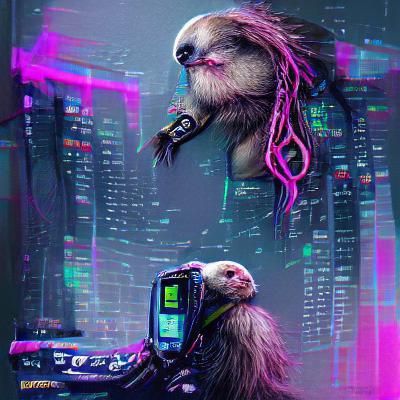 Cyberpunk Sloth in Neon Cityscape