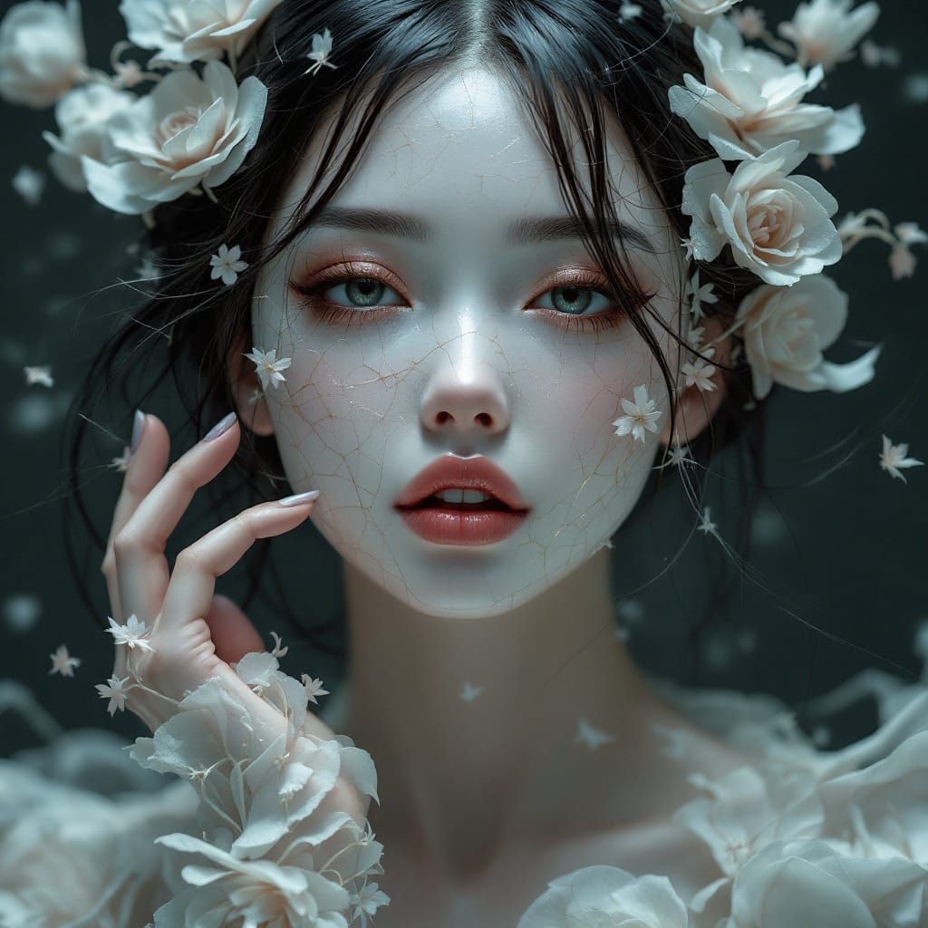 Anime Woman in Elegance of Gloom, Soft Mist Colours