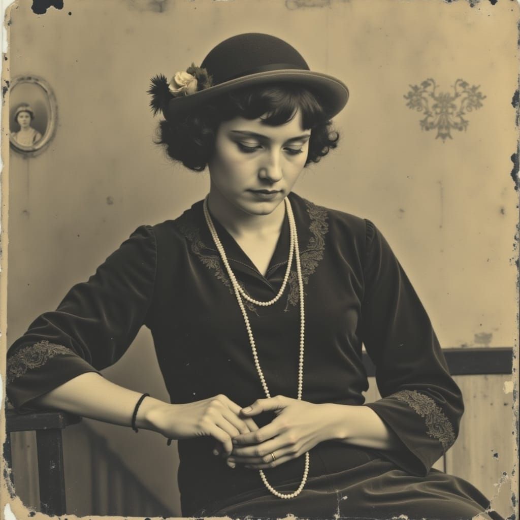 1930s Sepia Portrait of Woman in Cloche Hat
