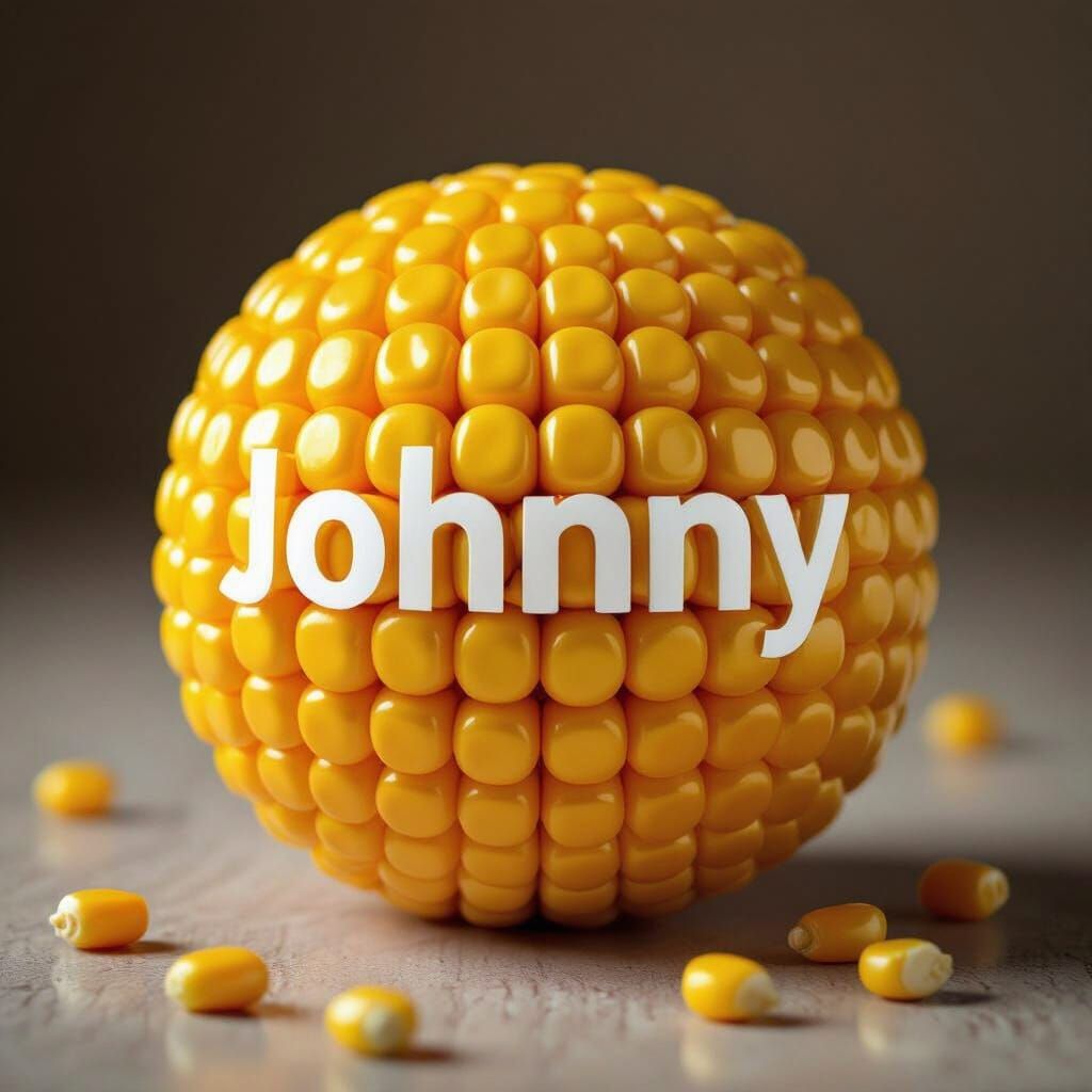 Photorealistic Golden Corn Ball With "Johnny" Written On It