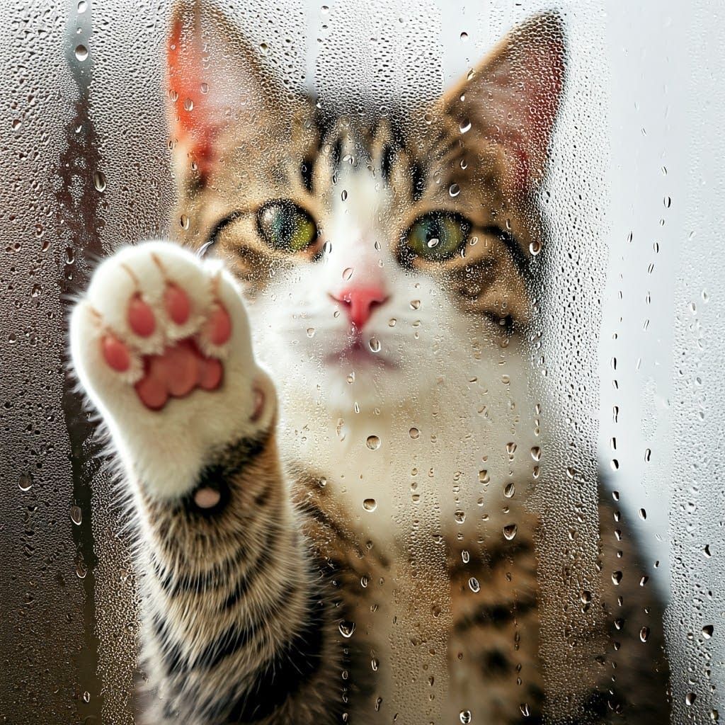 A Cat's Determined Paw Reaches Through the Glass