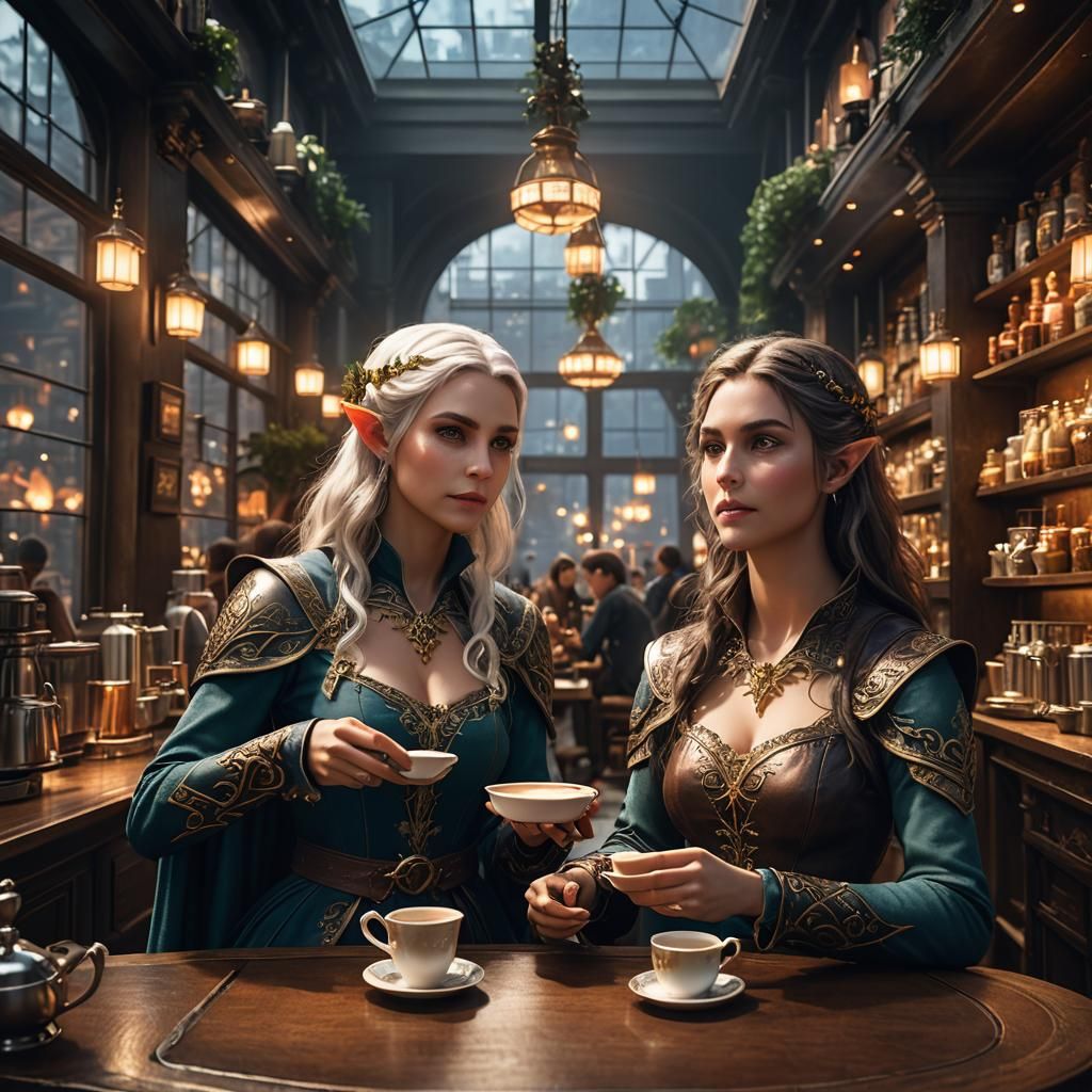 Two elfs in a coffee bar