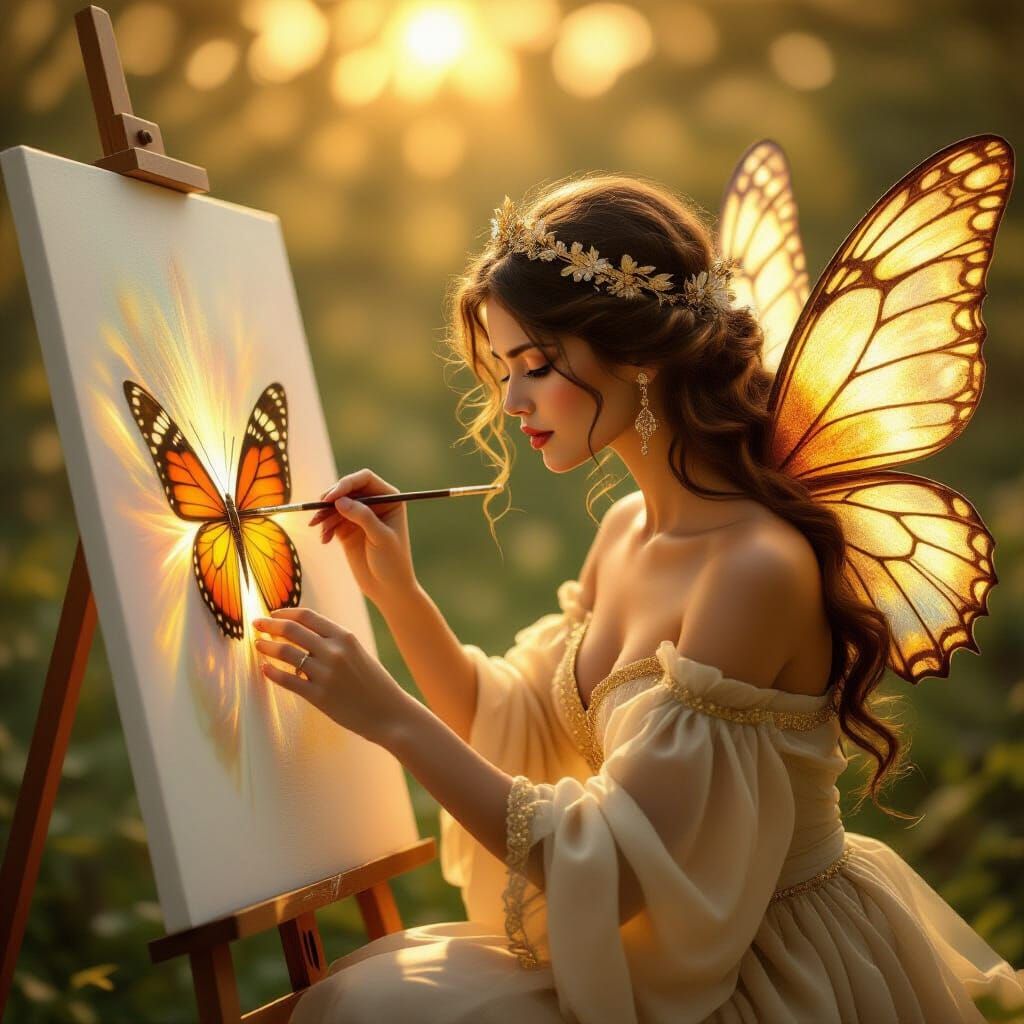 Golden Woman With Wings Paints Reality Into Existence