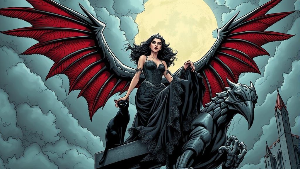 Gothic Eagle-Winged Vampire Queen Comic Art