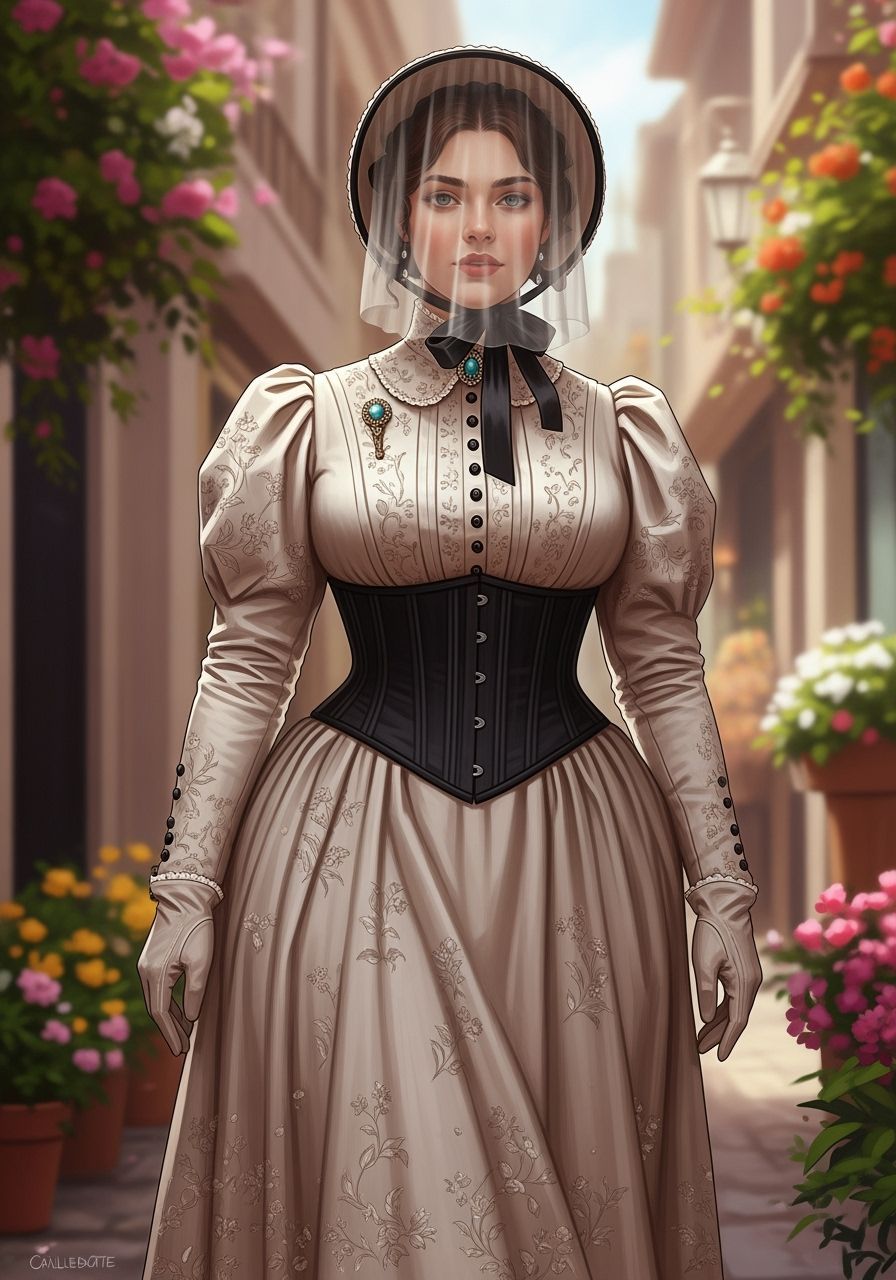 Victorian Woman in Modern City, Impressionist Style