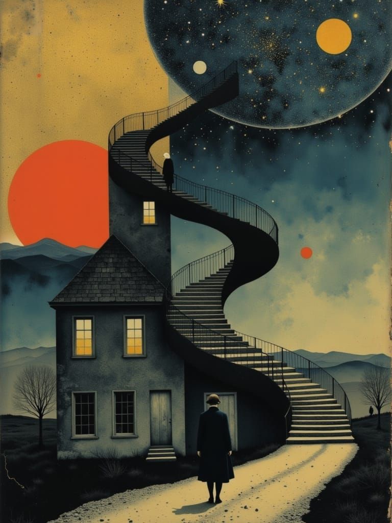 Surreal Winding Road to Heaven in Dreamlike Style