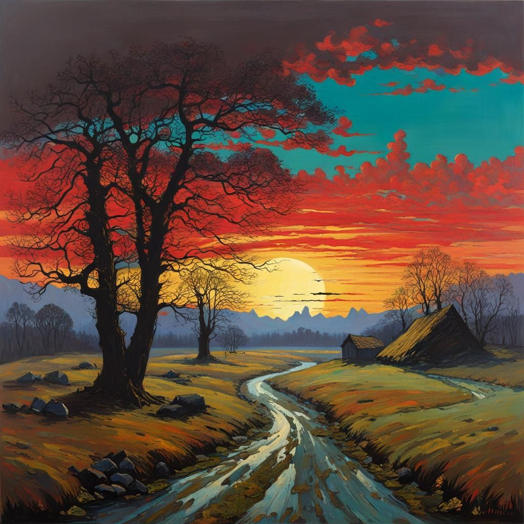 Nocturnal Landscape in Tonalist Style