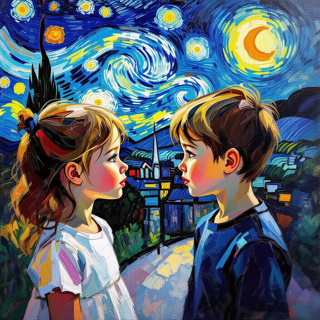 Children's Sad Gaze in Epic Impressionist Masterpiece