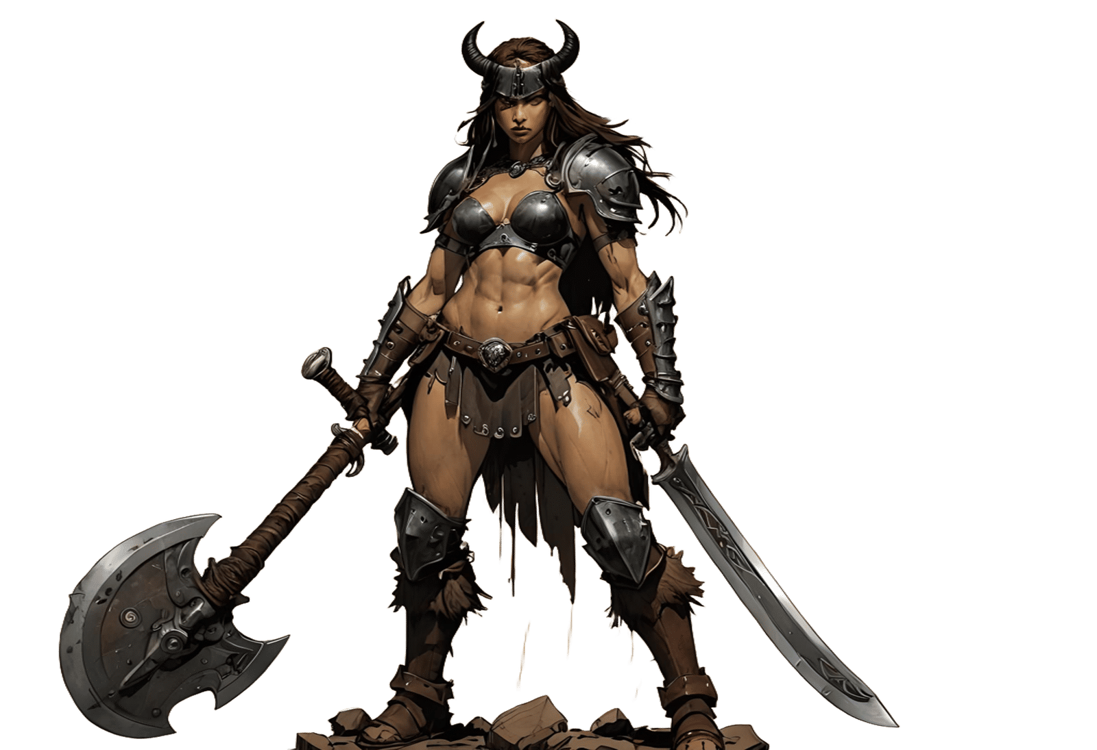 Female Barbarian with Axe and Mechanical Schematic