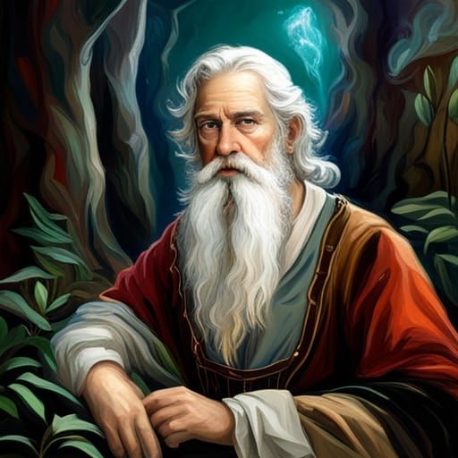 Merlin Portrait in Majestic Forest, Impressionistic Style