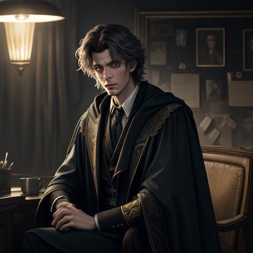 Young Student in Dark Office: Digital Matte Painting