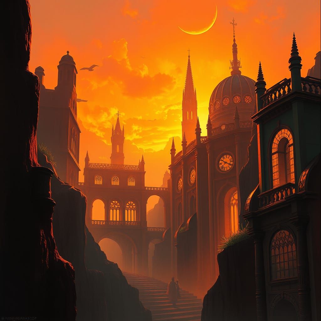 Mystical Dreamscape in Warm, Golden Light