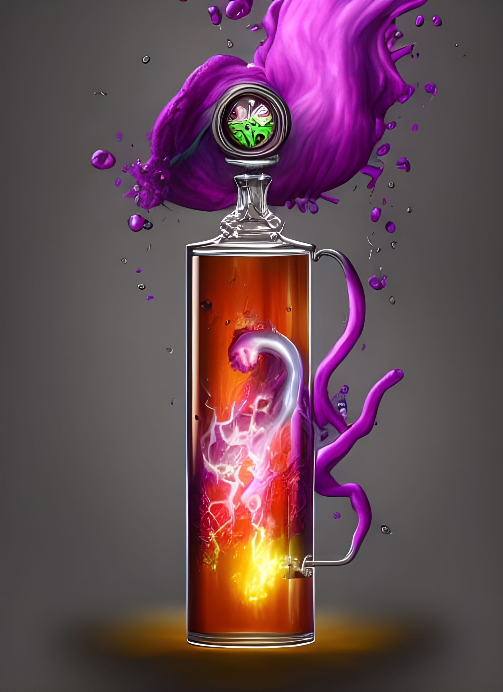 Sinister Magical Potion in Glass Vial, Hyper-Realistic Illus...