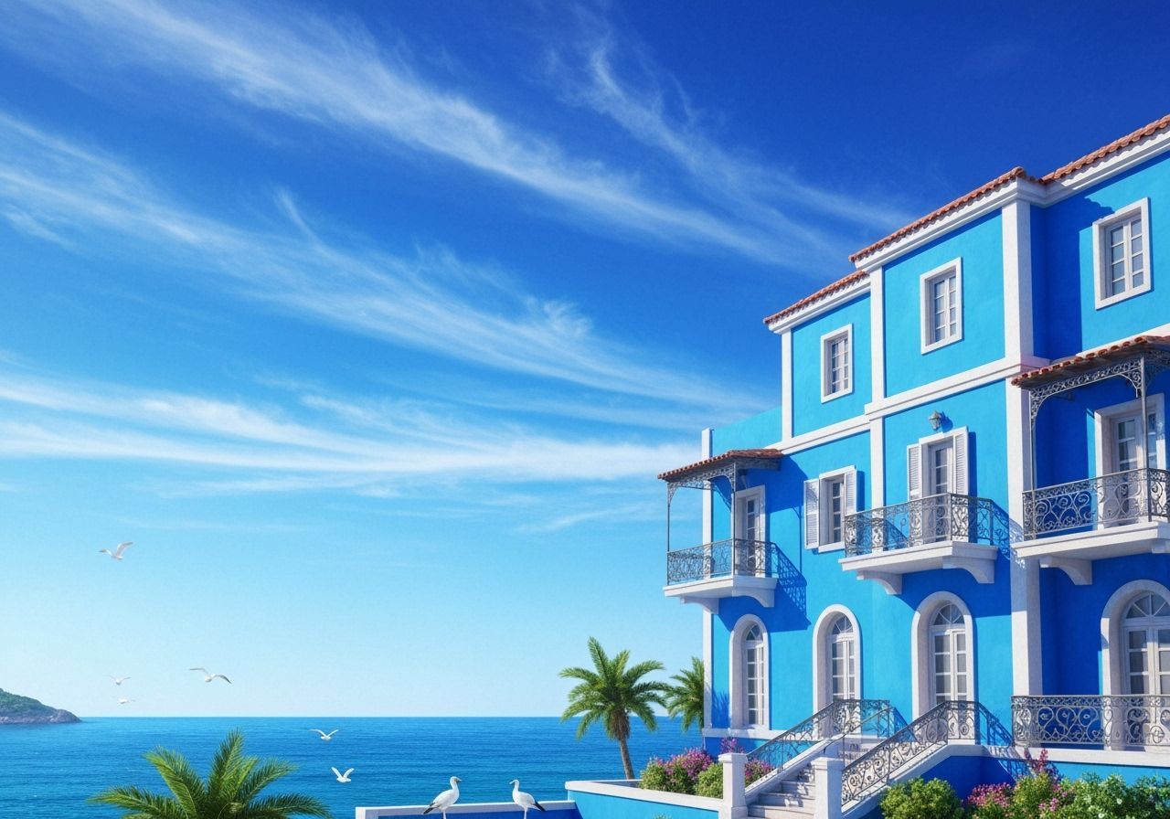 Mediterranean Beachfront Building in Vivid Detail