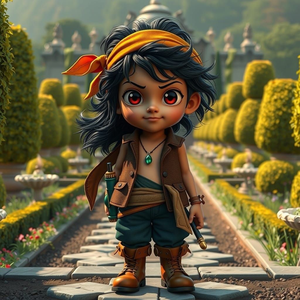Charming Young Adventurer in a Lush Garden