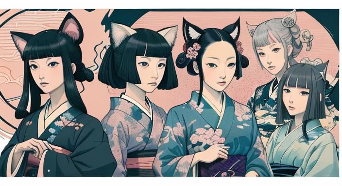 Dreamlike Cat Scene in Anime Manga Style