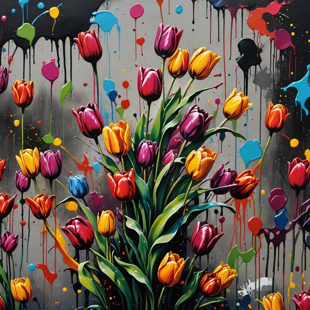 Colorful Tulip Graffiti Art in Street Style