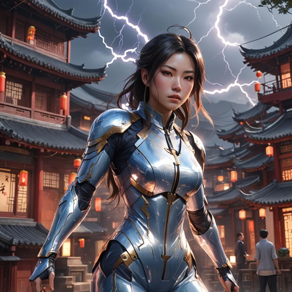Chinese Girl in Lightning Suit, Anime Style