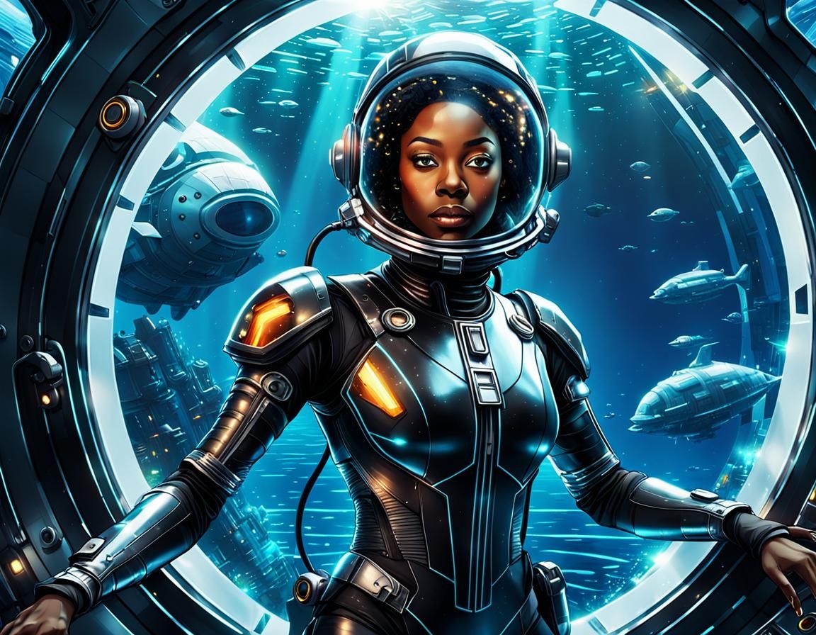Futuristic Submersible Pilot in Sci-Fi Ocean