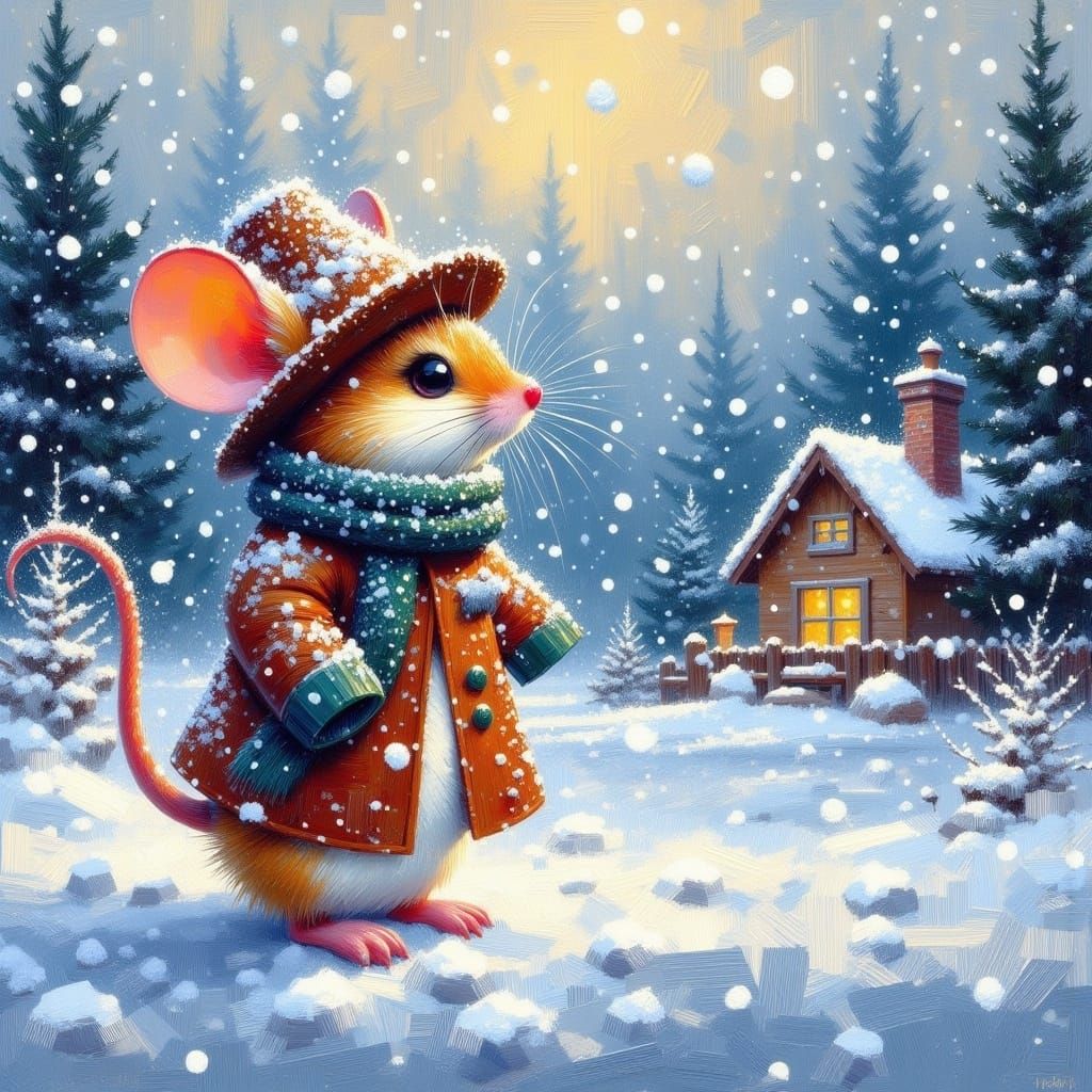 Whimsical Winter Scene in Gouache Style