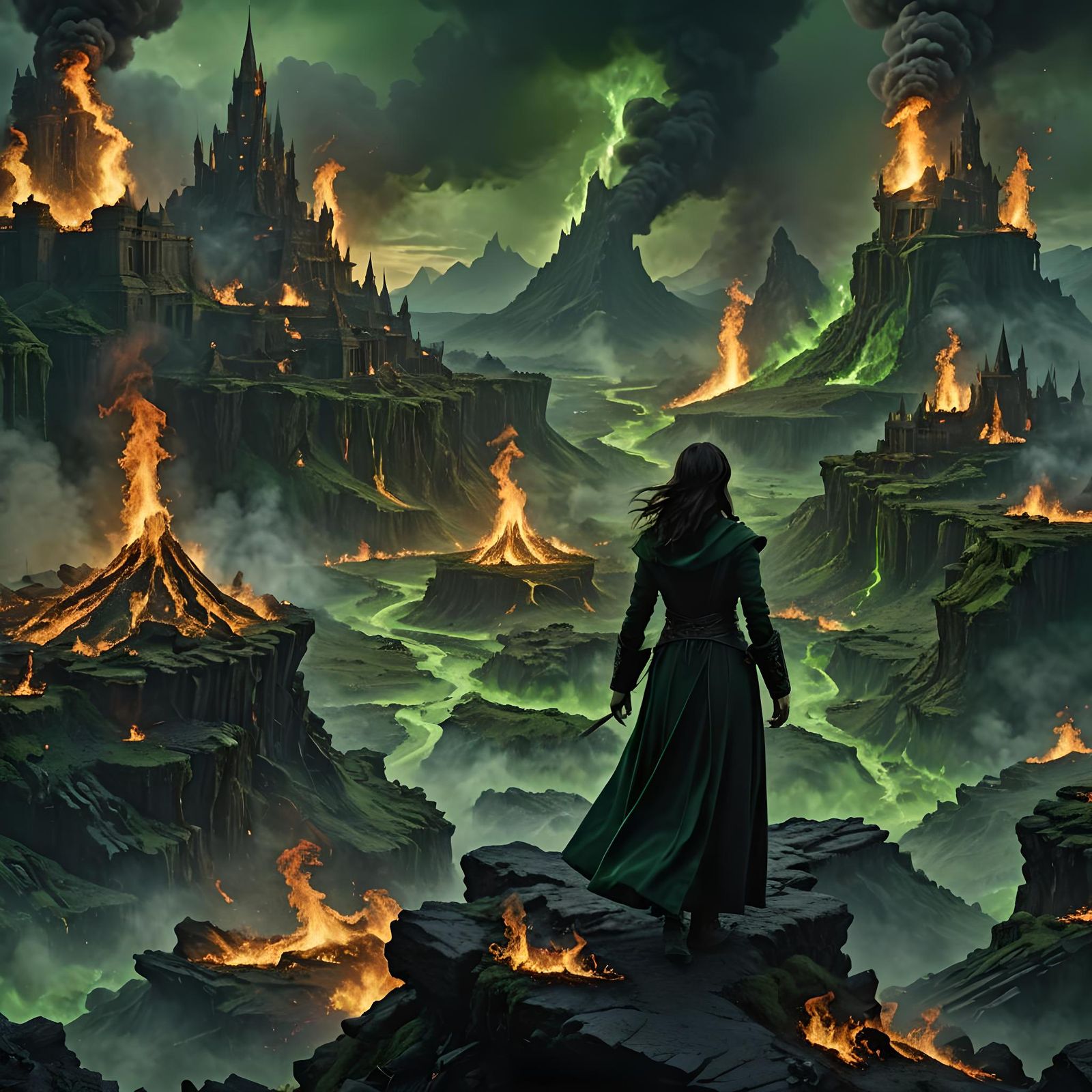 Sorceress in Burning Landscape: Digital Matte Painting