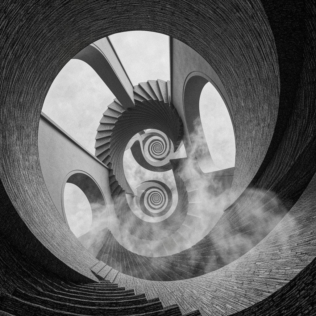 Escher-Style Spiral Staircase with Psychedelic Arches