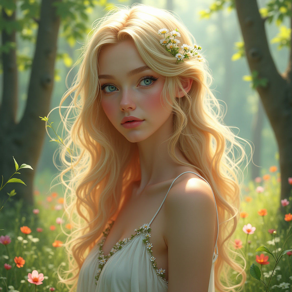 Ethereal Woman Portrait in Forest, Detailed Matte Painting
