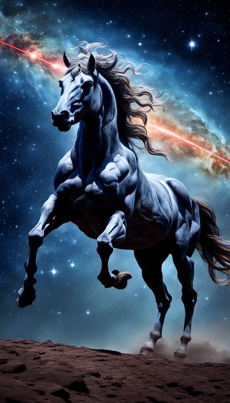 Laser-Eyed Centaur Galloping Through Night Sky