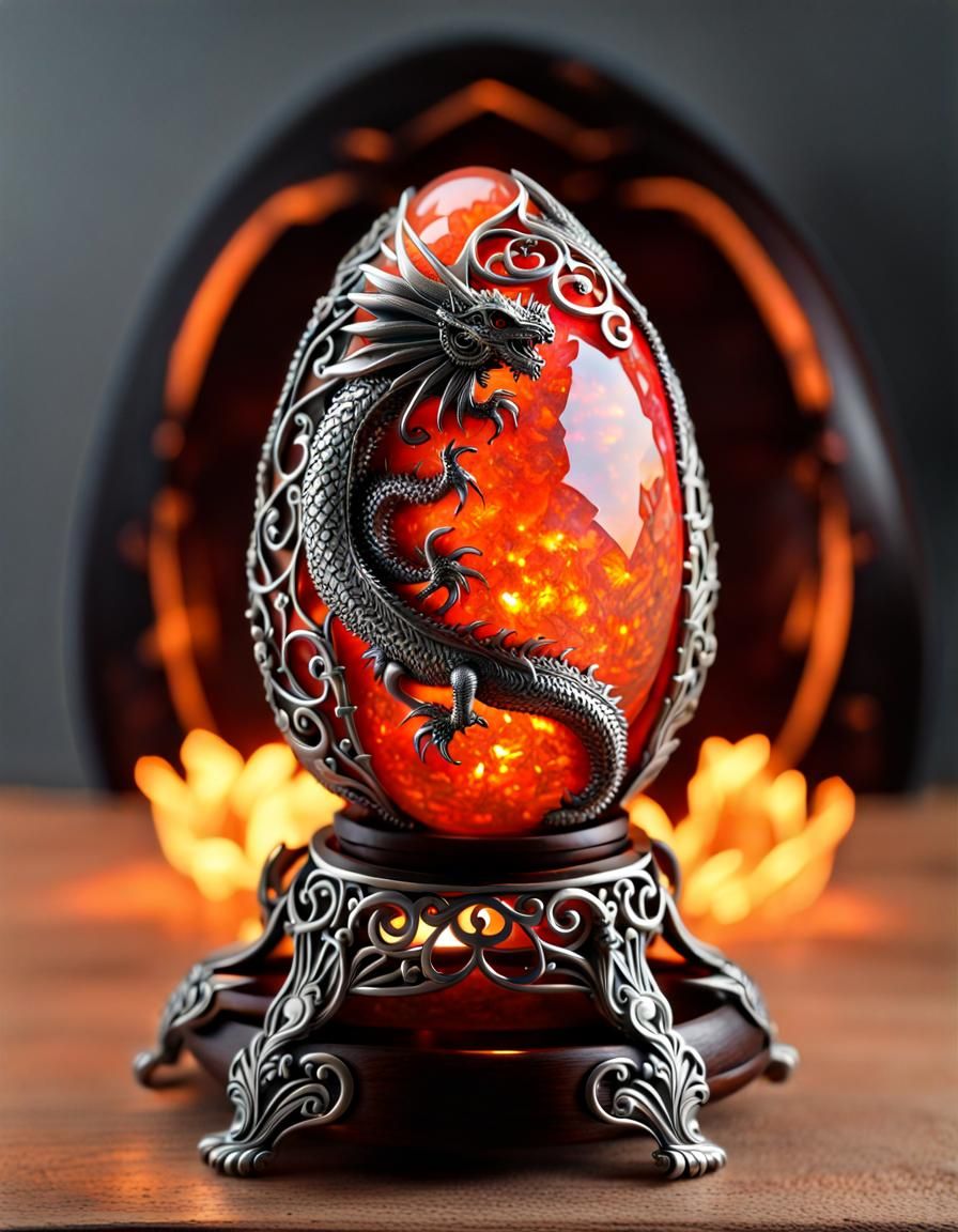 Ornate Dragon Egg with Baby Dragon Inside