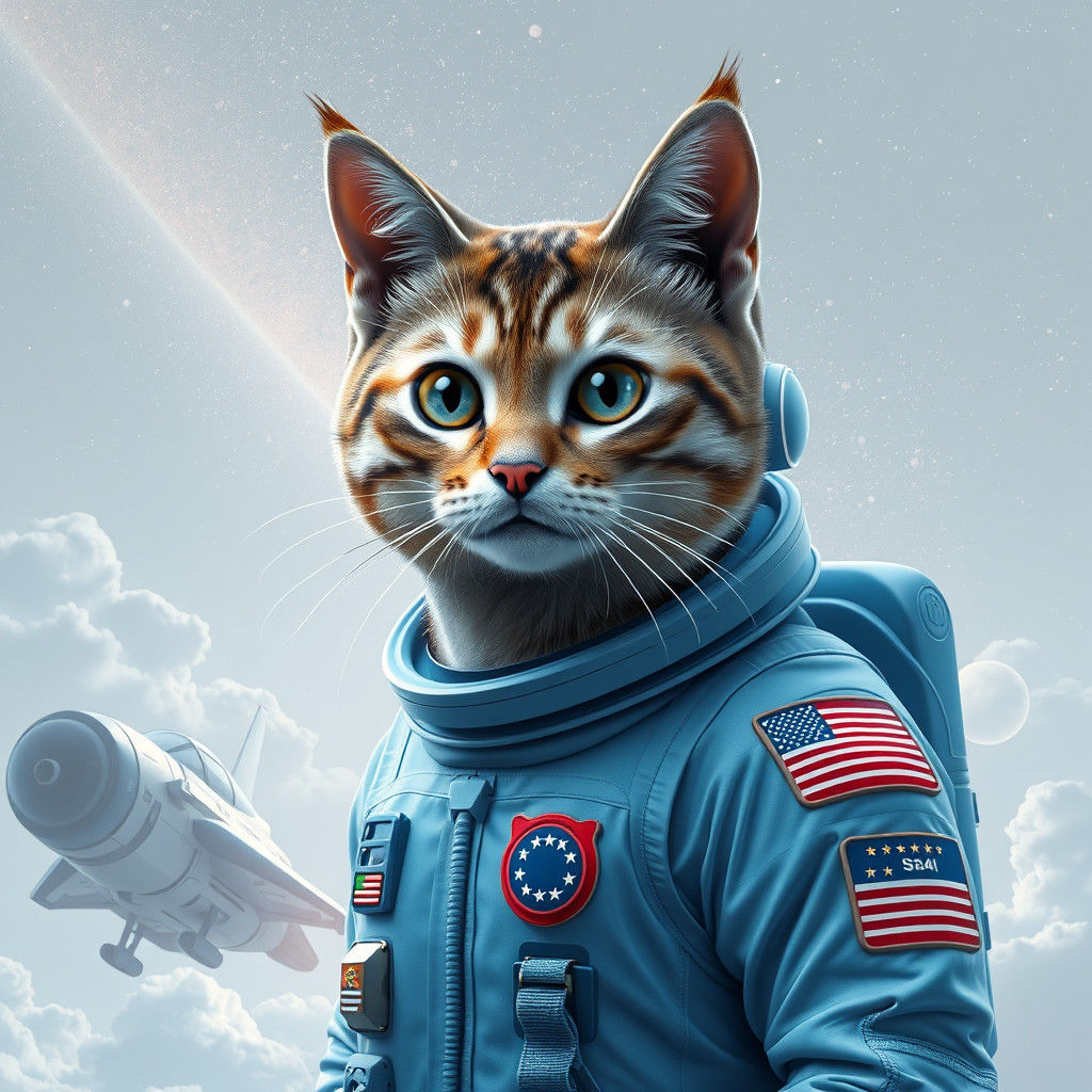 Cat Astronaut in Galaxy: Detailed Matte Painting