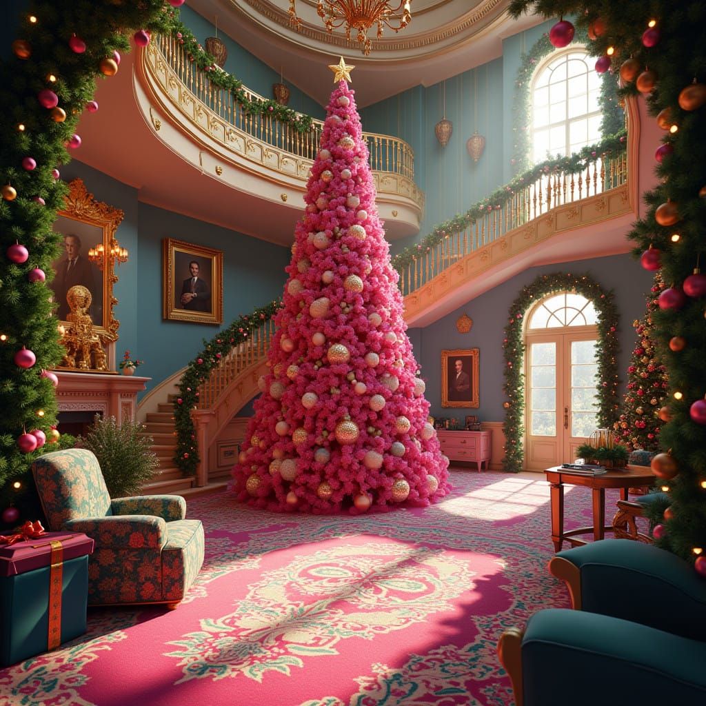 Lavish Preppy Christmas Scene in Vibrant Colors