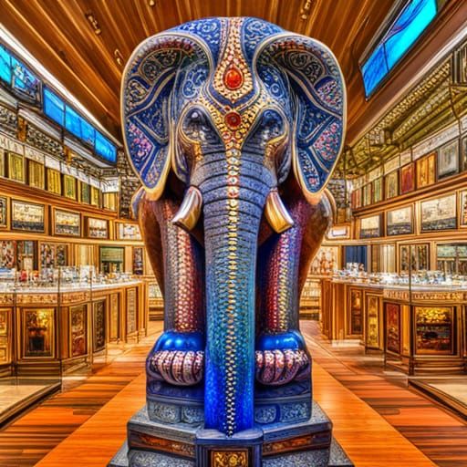 Crystal Elephant in a Colorful Crystal Shop