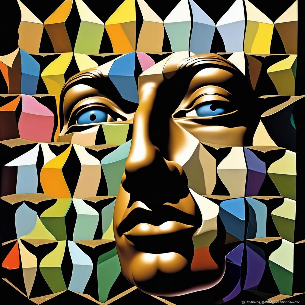 Surreal Face-Vase Illusion in Prismatic Colors