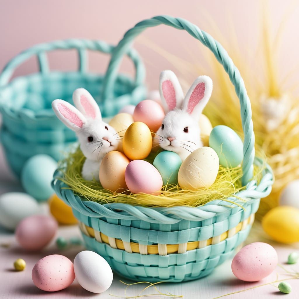 Vibrant Easter Basket Still Life in Whimsical Style