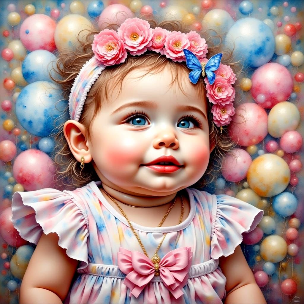 Babies, Bows, and Bubbles in Antique Watercolor Style