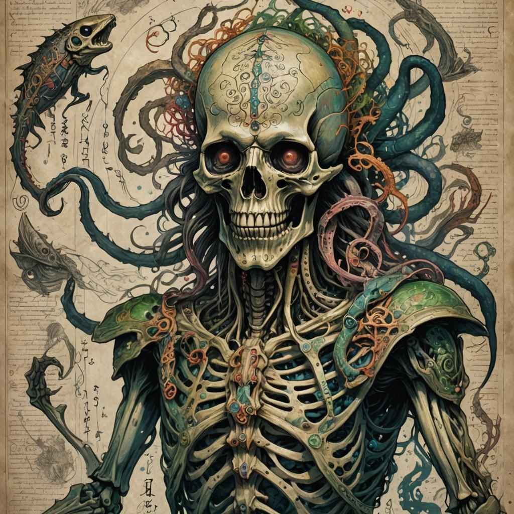Mutant Skeleton Fishman Drawing with Runes