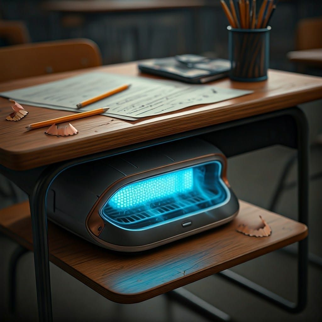 Futuristic Deskbot Purifies Classroom Air in Hyper-Realistic...