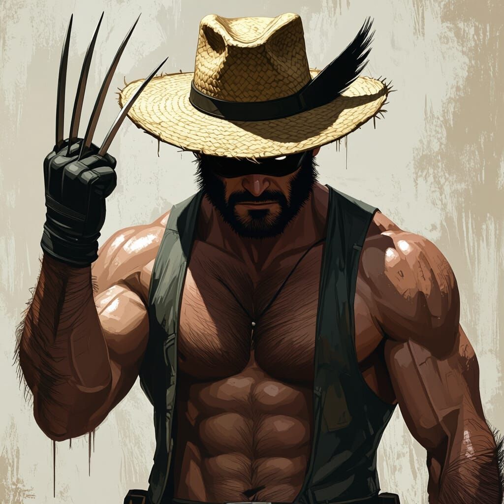 Gritty Wolverine with Straw Hat in Digital Art Style