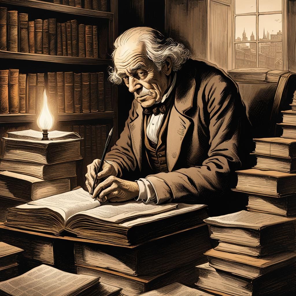 Ebenezer Scrooge in Warm Candlelight Study