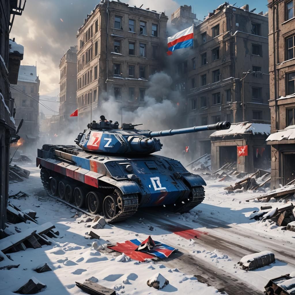 Russian Tank in Destroyed City: Dark Fantasy Concept Art